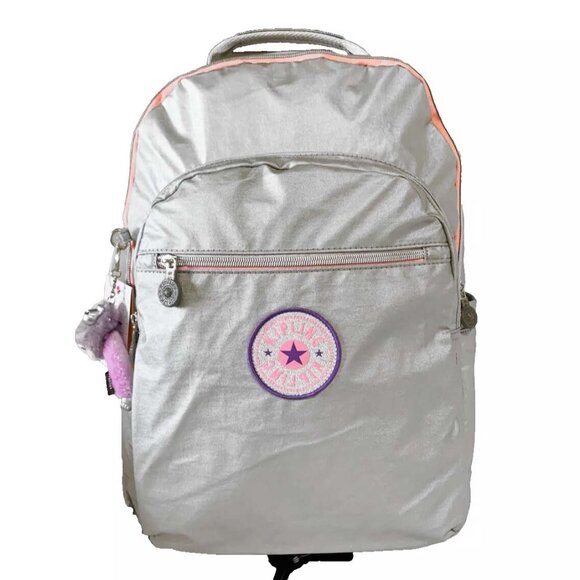 brand new Extra Large 47cm xl 17" Laptop Kipling Seoul Backpack silver - Picture 1 of 12